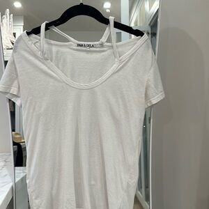 Pam & Gela White Off Shoulder Tee
